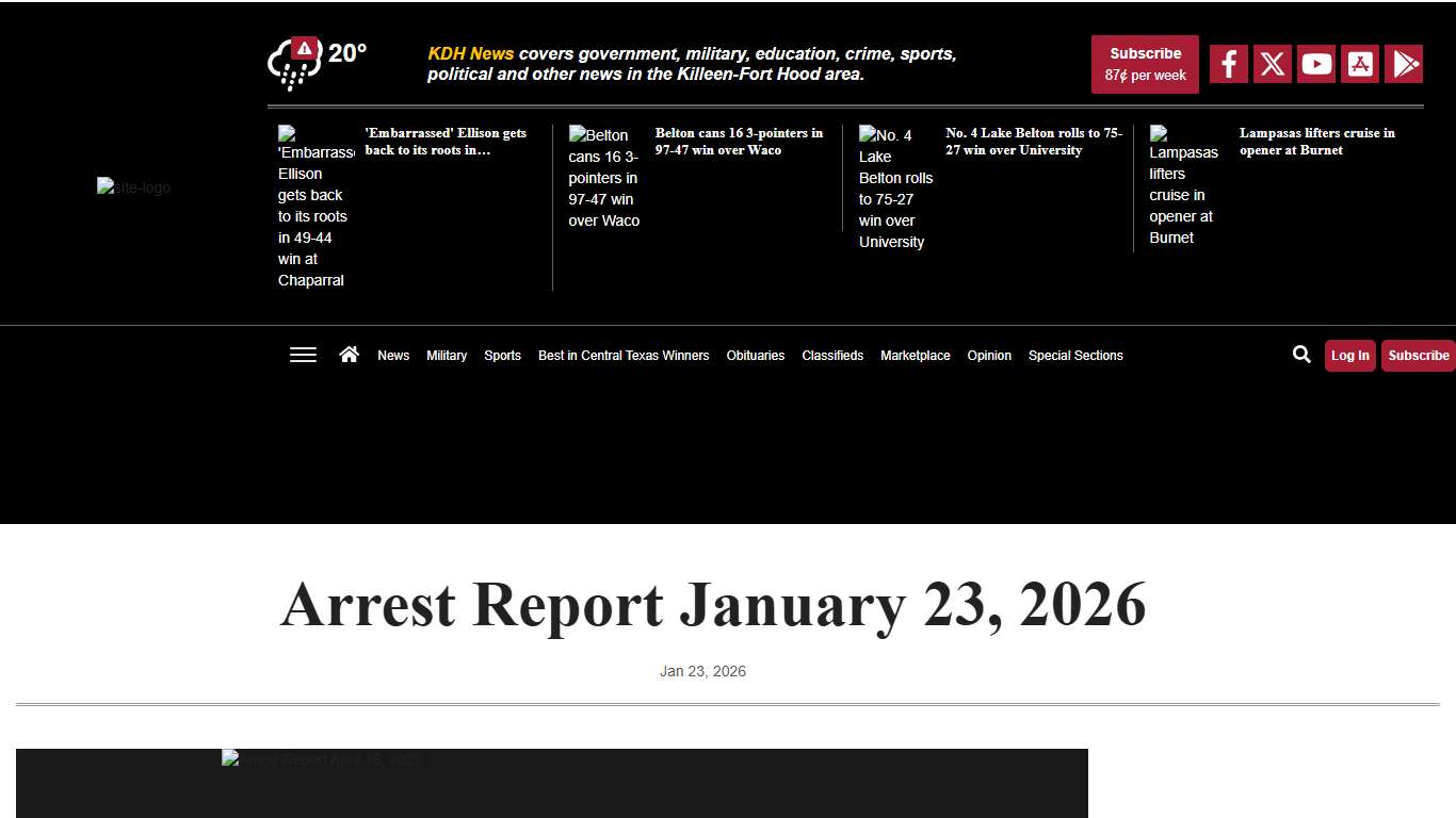 Arrest Report January 23, 2026 Texas kdhnews.com